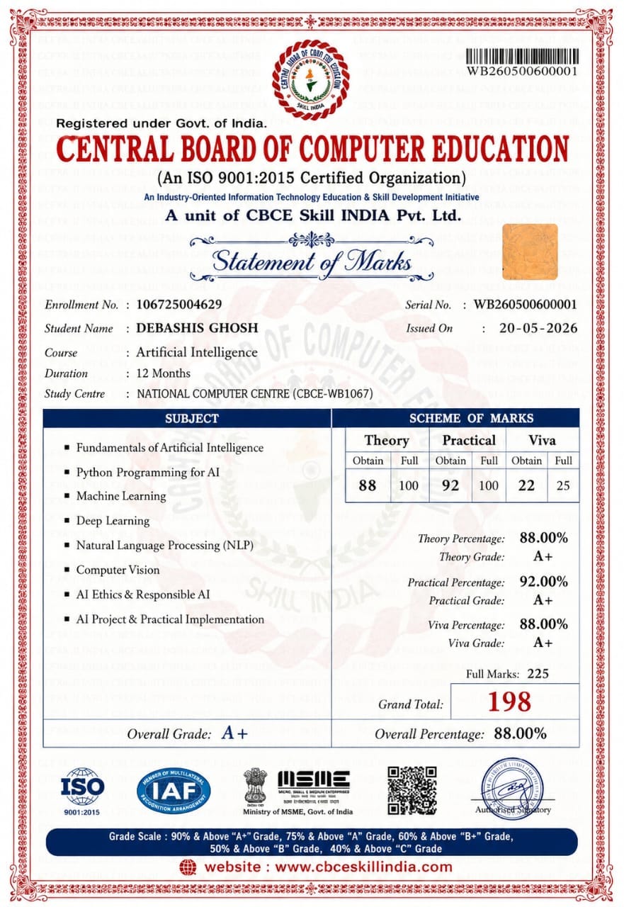 Central Board of Computer Education statement of marks document